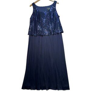 Alex Evenings Women's Sequin Evening Gown Sleeveless Size 14W Navy Blue Back Zip